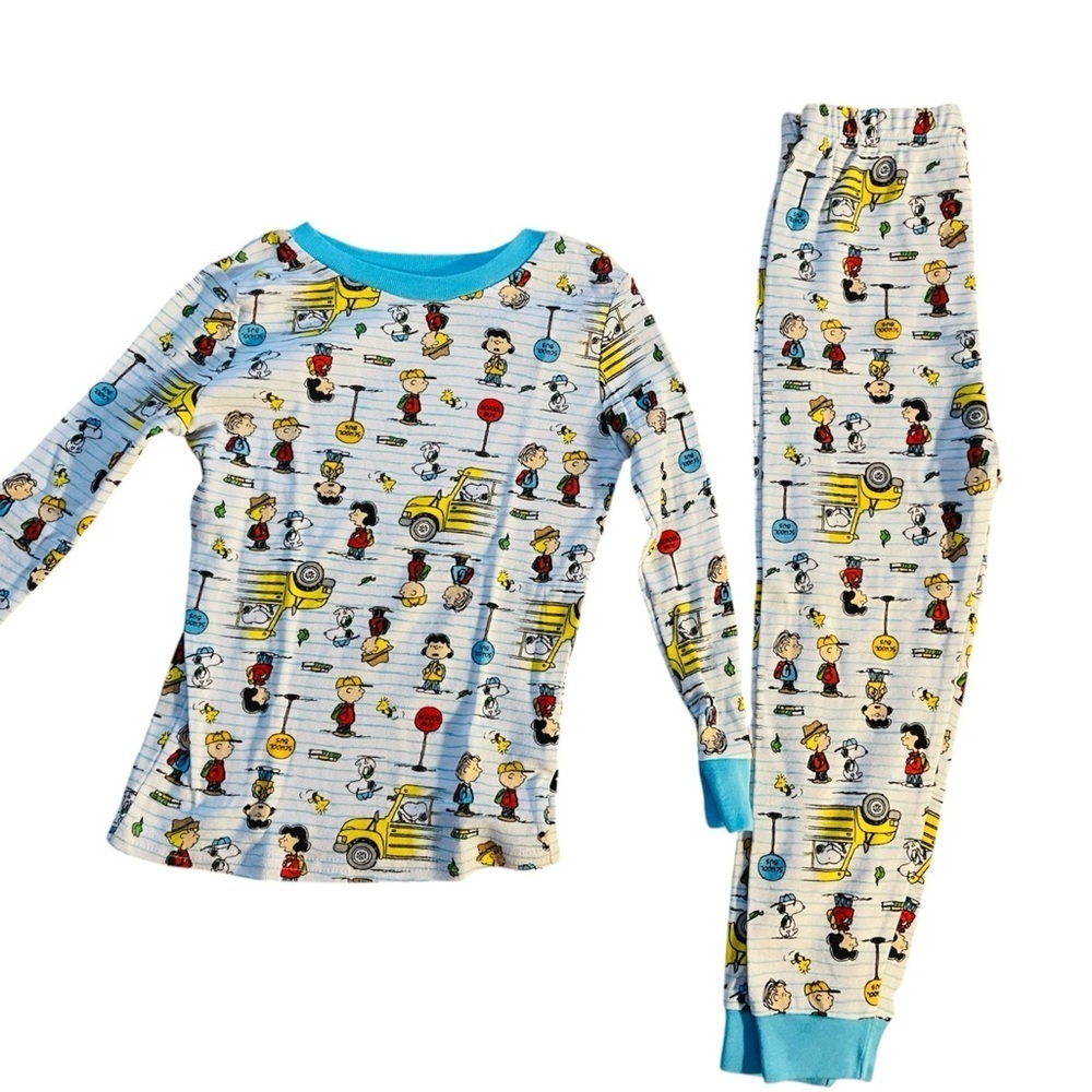 NWOT Peanuts Kids Long Sleeve 100% Cotton Pajama Set - Blue and White Size 5